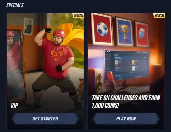 Vegas Hero specials sectie met VIP-beloningen en gokuitdagingen